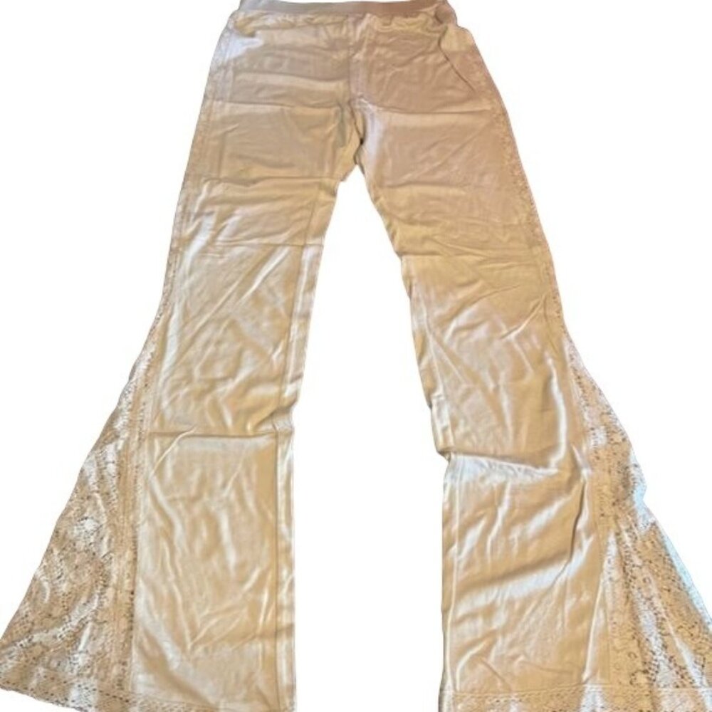 Amaryllis Womens Beige‎ Lace Bell Bottom Pants Viscose, Polyester comfort